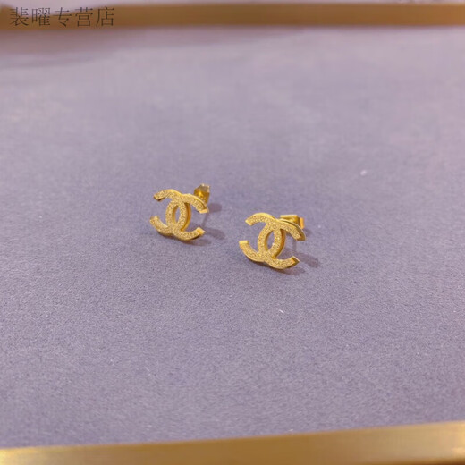 Yingtang Old Phoenix 999 Gold Pure Gold Frosted Letter Double C Earrings Internet Celebrity Style Niche Design Earrings Earrings Fashion Earrings Fashion