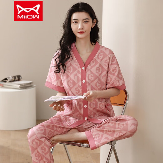 Cat man (miiow) pyjamas en coton pur pour femmes pantalon à manches courtes printemps et été cardigan coréen coréen mignon collier de vêtements d'été