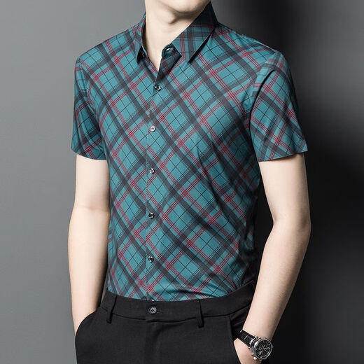 PIERRE CARDIN Middle-aged Dad Contrast Color Plaid Short Sleeve Shirt Men's Trendy Plaid Shirt Casual Half Sleeve Inch Shirt Top 9902 Striped Short Sleeve Yellow Single Size 165/84A Recommended 95-120Jin [Jin equals 0.5 kg]