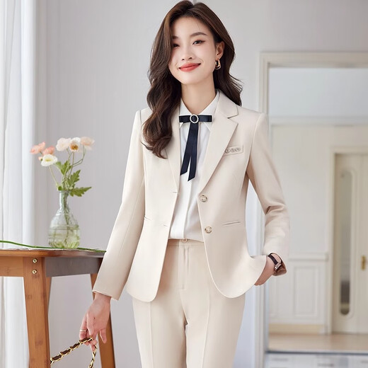 Yuanfeiya apricot professional suit for women 2025 spring and autumn new high-end, temperament and capable workplace elite suit single room apricot suit L