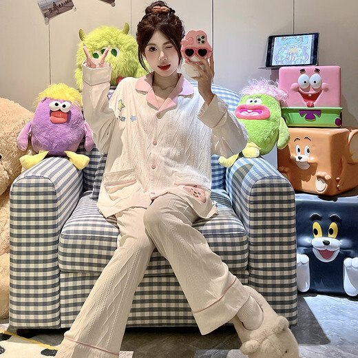 
S.SOFEA Korean style chest pad pajamas women's two-piece set spring and autumn loose college style home clothes A691 175 L