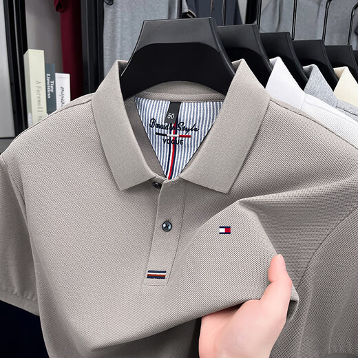 TOME BORNEK Outlet Tommy pure cotton short-sleeved T-shirt men's summer business casual high-end youth lapel Polo shirt dark gray XL 175 recommended 130-145Jin Jin equals 0.5 kg