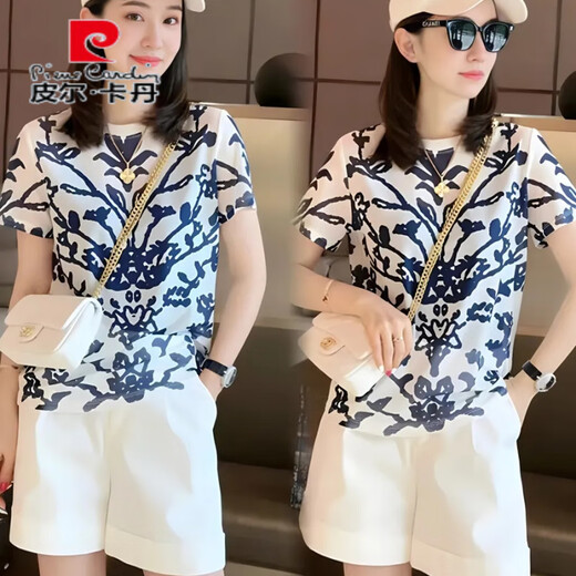 Pierre cardin internet celebrity sports suit for women 2025 summer new fashionable fashionable and fashionable shorts shorts casual two-piece set picture color short sleeve 679 M