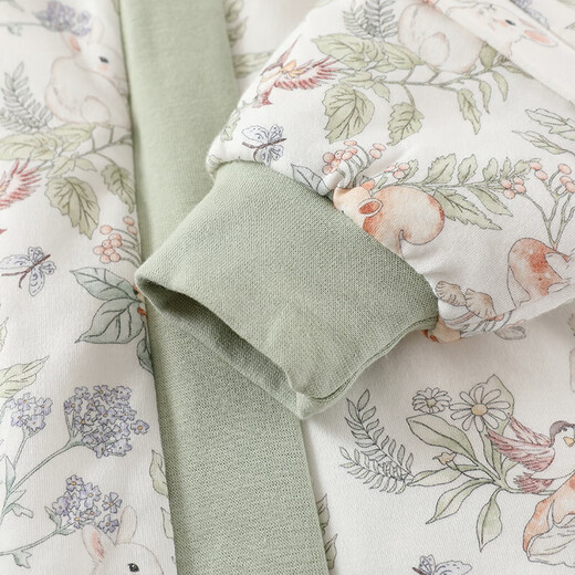 Baby sleeping bag 120g quilted baby pajamas newborn zipper type warm removable sleeves split-leg sleeping bag Forest Story 120g cotton split-leg sleeping bag 100cm
