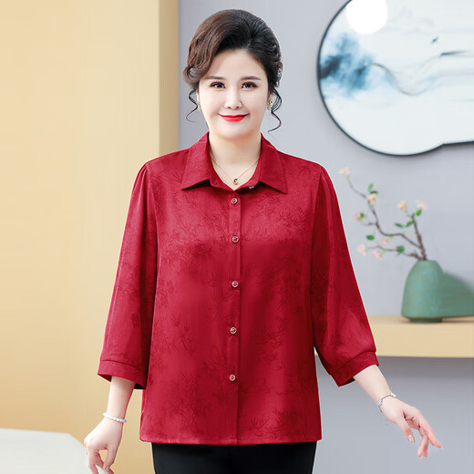 兰铂丽斯胖妈妈春季新款衬衫装中老年女装加肥大码奶奶200斤宽松薄款上衣 红色695# 4XL 建议145-160斤