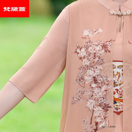 梵黛萱胖妈妈夏装旗袍连衣裙子夏季雪纺裙大码2025新款中年女夏款洋气质 6628粉色 藕粉 7XL 建议170-180斤
