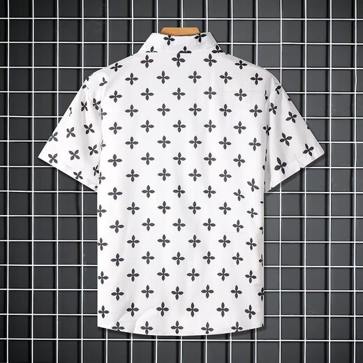 
Short-sleeved shirt men summer striped short-sleeved shirt men casual loose large-sleeved trendy floral shirt jacket square plaid [Storm 673] 2XL