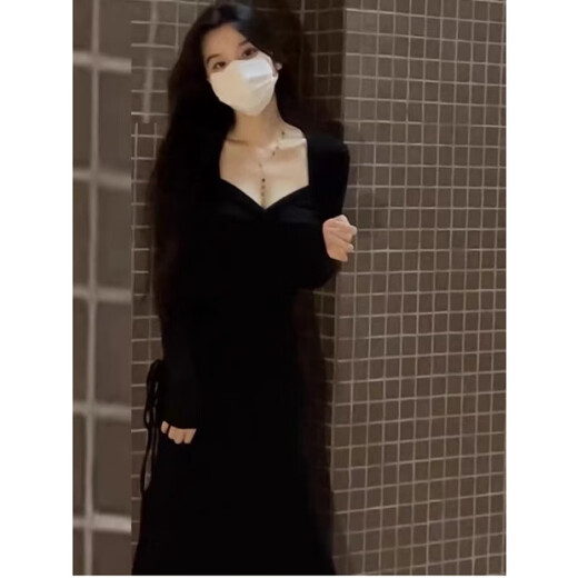 荣西图（RONGXITU）气质方领抽绳收腰连衣裙女修身褶皱长袖2025秋 虾红色*844 L