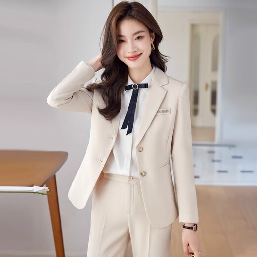 Yuanfeiya apricot professional suit for women 2025 spring and autumn new high-end, temperament and capable workplace elite suit single room apricot suit L