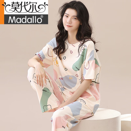 莫代尔2025年新款睡衣女夏纯棉短袖长裤春秋夏款女士家居服薄款两件套装 ZH-9719 M