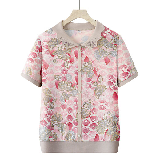 Chuangjingyi choisit grand-mère Summer Ice Ice Silk Mère à manches courtes T-shirt à manches courtes à manches courtes d'âge moyen et âgé de grand-mère en vrac Summer 679 Red XL suggère 85-05jin [Jin est égal à 0,5 kg]