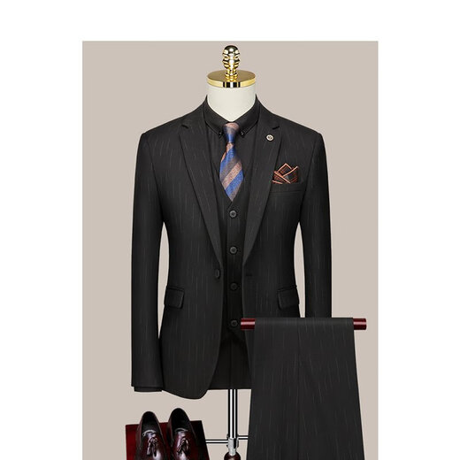 Bazeordun Light Luxury Brand Bräutigam-Anzug Set für Männer dreiteilige Hochzeitskleidergeschäft Casual Areifen Streifenanzug 9905 Schwarz (Anzug + Weste + Hosen) m