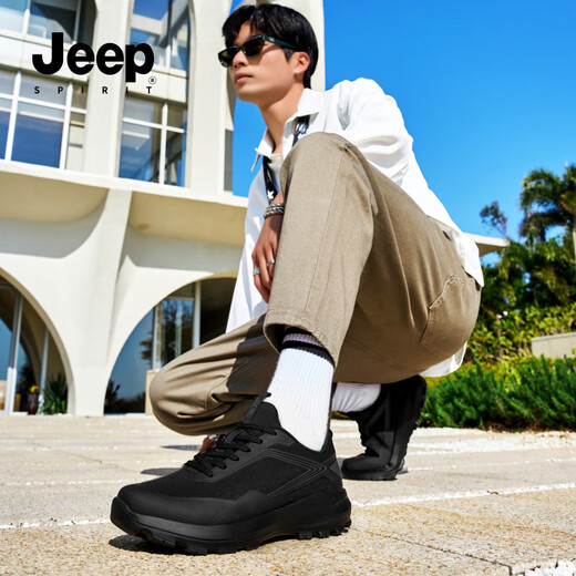 JEEP SPIRIT吉普男鞋夏季透气网面鞋新款复古商务运动男士休闲鞋 石墨黑 41