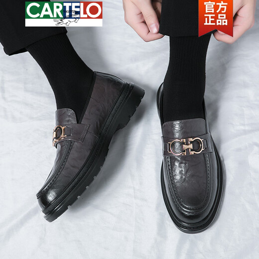Cartelo echtes Leder -Herren -Slipper fauler Trend Frühling Herrenschuhe Britische Freizeitlederschuhe Koreanische Version von Bohnenschuhen Männer 3518 Schwarz T.S.L Style 38