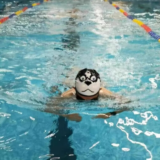 Mingyuegui Husky swimming cap, unisex, adult, non-stretching, high-bounce, cartoon funny pingu penguin swimming cap, black husky waterproof swimming cap