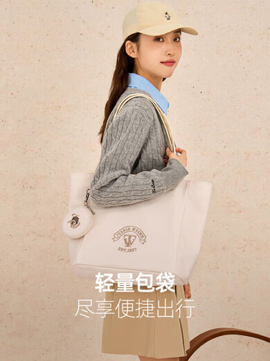 Teenie Weenie大容量托特包小熊TW包包女2025新款旅行通勤大学生上课单肩包女生 浅卡其/0384FW02BG01
