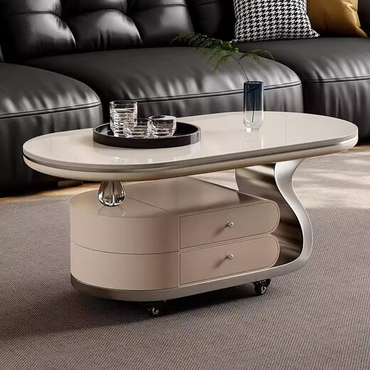 Mesa de té de tablero de Mengsha Juyan borde de sofá de apartamento pequeño mesa de café ligera lujo de alta gama 2025 nueva sala de estar de sala de estar móvil 0.9m titanio gris mesa de té de carro móvil de doble capa