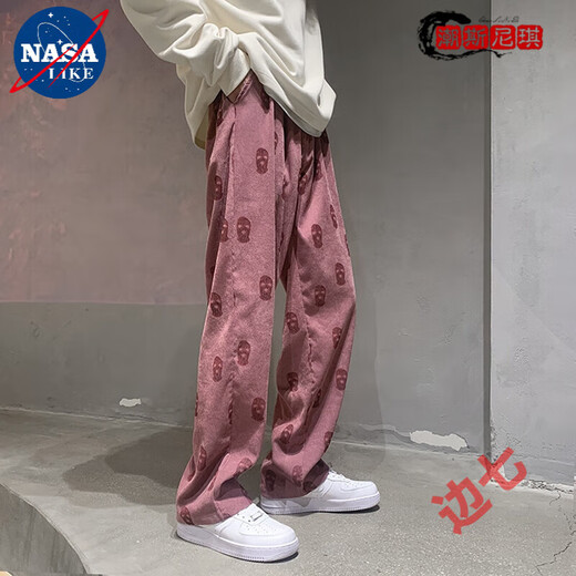 NASALIKE 欧美高街hiphop休闲裤子男春秋季设计感宽松直筒ins潮拖地牌阔腿 高质量A753黑色 L