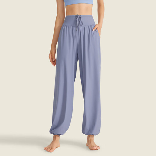 He Jiagong quick-drying casual high-waisted sports pants for women loose and drapey running drawstring Pilates dance yoga pants fitness wear autumn gray blue S