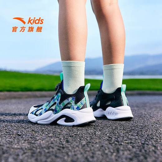 ANTA Children's Sandals Men's and Women's Big Children's Shoes 2026 Summer New Overbearing Frame Shoes Sports Shoes Baotou Beach Sandals Boys Black/Ruoye Green-4 33 Shoe Inner Length 20.5cm