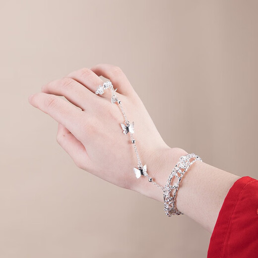 Ancient style super fairy bell butterfly bracelet ring conjoined personality retro women's bracelet ring all-in-one set bell style