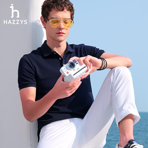 HAZZYS Men's Summer Salona Men's Tops Business Casual Short-Sleeved POLO Shirts for Men ASTZE0CBX71 Navy Blue NV L (175/96A 48)