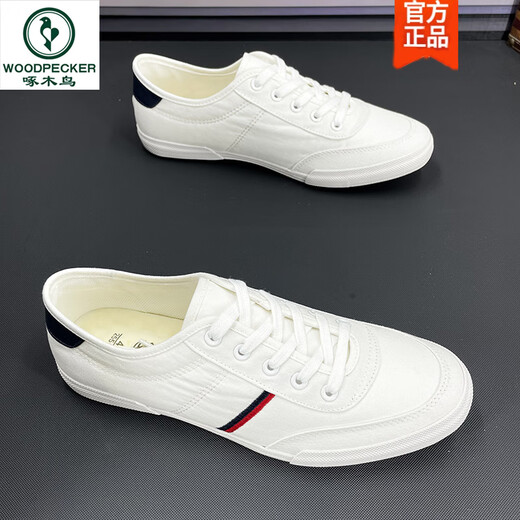 
Woodpecker white shoes summer men's shoes breathable canvas shoes men's Korean style flat white board shoes low top versatile lace-up casual shoes 9272 meters white 38