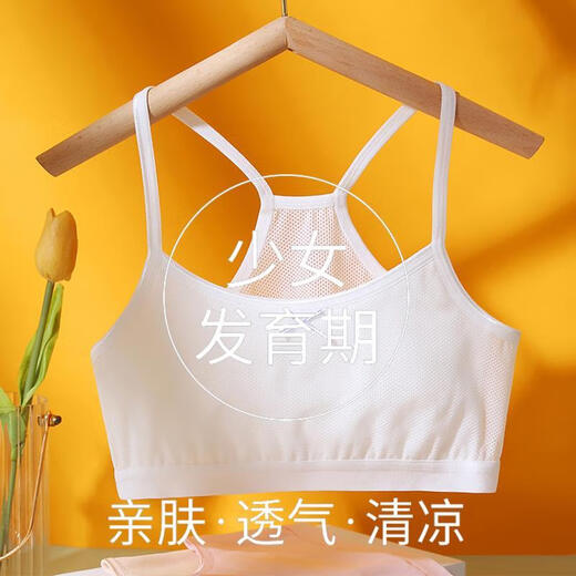 莫代尔少女内衣发育期小学生儿童吊带背心小女孩抹胸小中大童文胸罩女童 673#宽边小背心-白色【一件装】 均码 (XL) [100-130斤]
