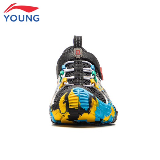 Li Ning (LI-NING) children's shoes, children's sports sandals, summer style, men's and women's, fashionable, versatile mesh breathable Velcro trendy sports shoes, black/space-time blue/standard white 30-3 28