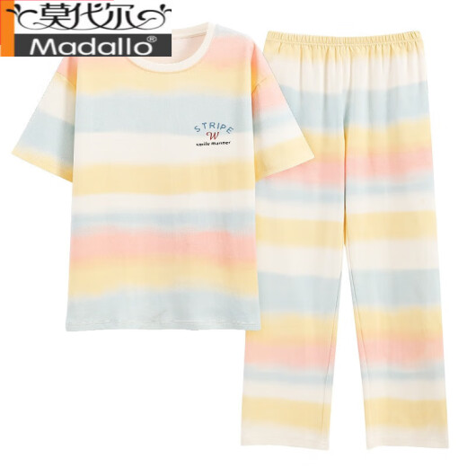
Modal pajamas women's summer pure cotton thin cute short-sleeved trousers for outerwear set Spring and Autumn loose summer home clothes Y9716 2XL (recommended 130-145 Jin [Jin equals 0.5 kg])