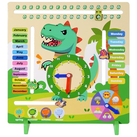 Shantoulin Village Montessori Kalender Uhr Unterricht AIDS Kinderwetter Kognition Board Datum Erkennungstabelle und Zeitpuzzlespielzeug 3 bis 6 Jahre altes Kalender Clock Board Englisch Board