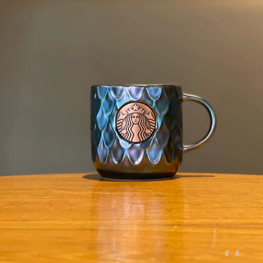 Starbucks 50th Anniversary Limited Edition Mermaid Cup Colorful Fish Scale Bronze Ceramic Cup Mug Water Cup Coffee Cup Single Cup + Original Box 414ml Free Handbag