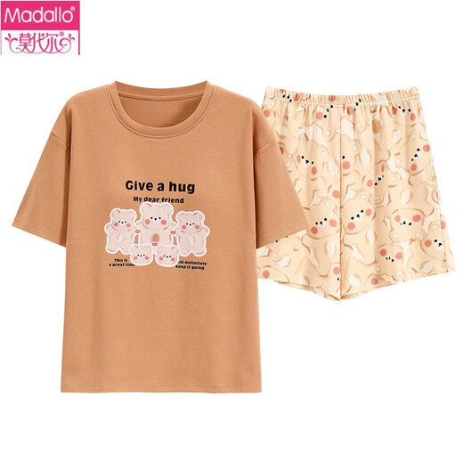 Modal Damen Kurzärärmelte Pyjamas Set Summer Pure Cotton Home Kleidung rein Baumwolle kann außerhalb des dünnen Sommer-Cartoon-Cartoon-Cartoons Y9854 M Empfohlen 75-95jin [Jin gleich 0,5 kg]