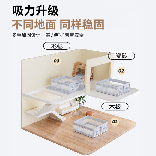 贝初众儿童游戏爬爬垫婴儿围栏地上栅栏爬行垫宝宝小孩客厅护栏室内乐园 奶油熊【180*200cm】+爬行垫套装+送大礼包 升级防撞棉/超大吸盘/加粗加固