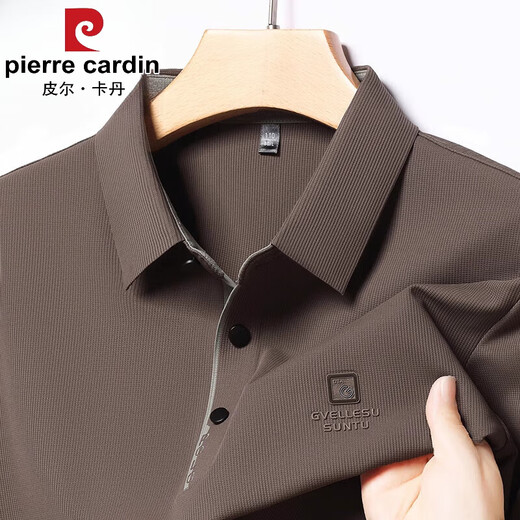 Pierre cardin men's t-shirt polo shirt short-sleeved summer loose real pocket middle-aged dad lapel top men 16803-pink XL 180/92A Recommended 150-170Jin [Jin equals 0.5 kg]