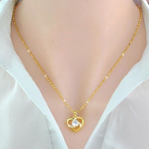 KZD old phoenix fashion necklace for women, non-fading, versatile clavicle chain, heart-to-heart lily pendant, Yixin-yi pendant + water wave chain