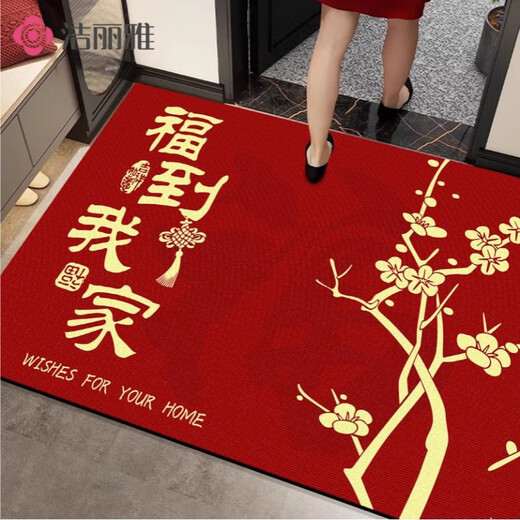 洁丽雅红色喜庆入门地垫进门垫喜庆玄关新房乔迁门垫除尘脚垫出入平安垫 硅G藻泥YY679 120*180CM【赠送运费险】【品质