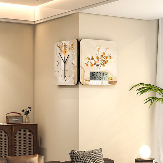 Jiujiuda 2025 new home double-sided corner clock restaurant modern simple wall hanging corner creative wall clock silent clock