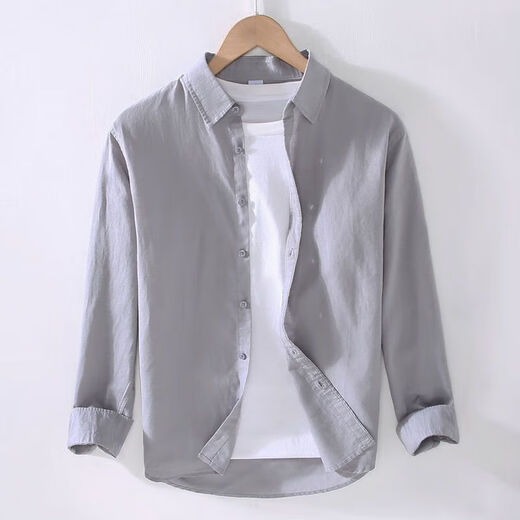 
ZoScheter men's linen long-sleeved shirt linen men's Japanese casual loose cotton linen shirt spring and summer outfit DN-9027 gray XL
