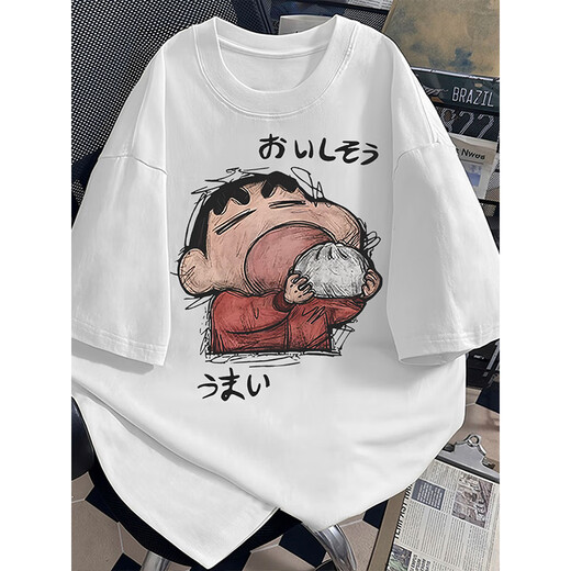 Cantu American Modemarke Heavy Crayon Shin-Shin-Short-Sleeve T-Shief Herren Sommer Lose halbärmelige Basis-Hemd-Hemd-Top-Kleidung weiß grau L [Vorgeschlagen 100-120 Jin [Jin gleich 0,5 kg]]