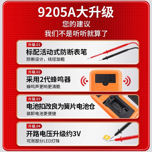 
Maishute multimeter digital high-precision fully intelligent anti-burn maintenance special portable household small DT9205A DT9205A standard [including 9V battery + meter pen]