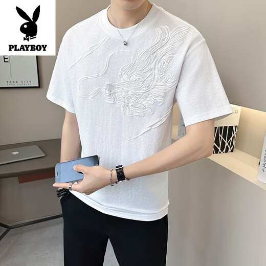 花花公子（PLAYBOY）男士短袖T恤夏季薄款潮流中国风体恤 T9859绿色 M 建议体重95-110斤