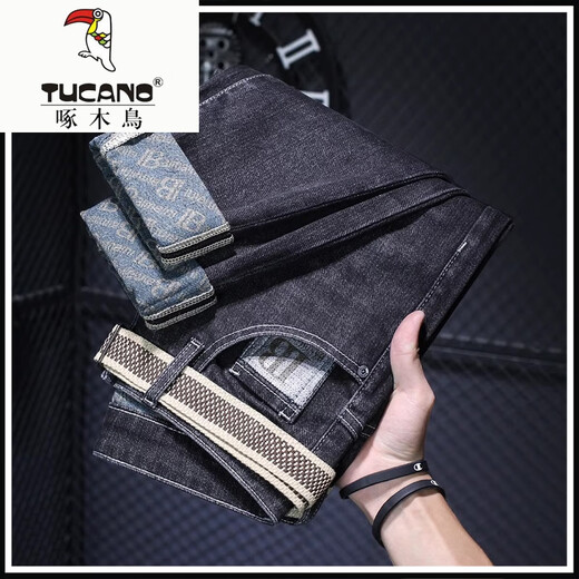Woodpecker (TUCANO) spring and summer thin high-end printed embroidery trendy brand Xintang nine-point jeans men's trendy elastic nine-point trousers 691 black [single set] 28