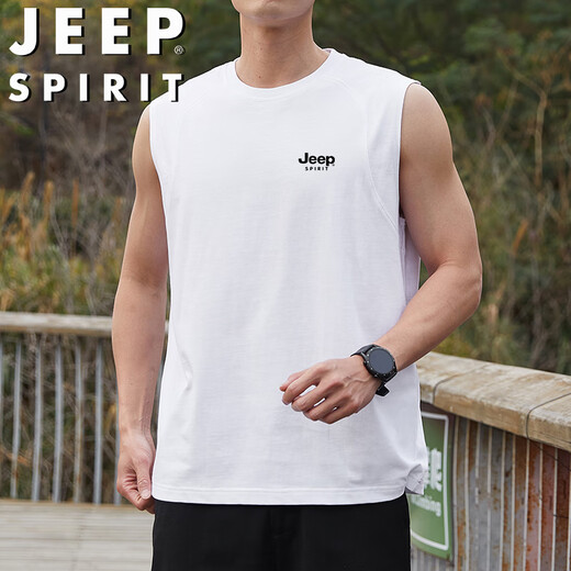 
JEEP SPIRIT Jeep Vest Men's Summer Ice Sleeveless T-shirt Round Neck Solid Color Versatile Casual Clothes Taupe 2XL