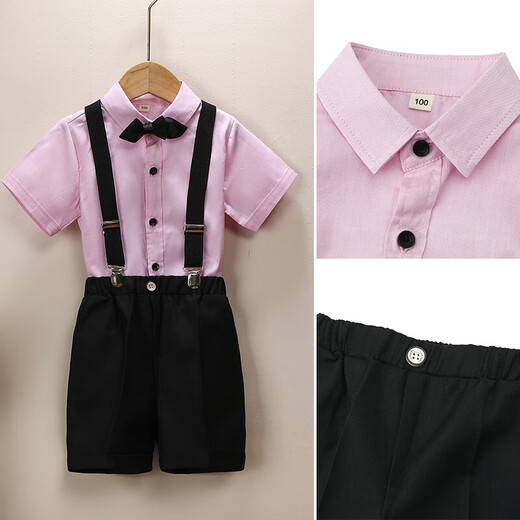 Jiaojing boy overalls suit summer small and medium-sized children kindergarten suit performance host dress shorts men summer 9901 shirt + shorts + red bow tie + strap + medium tube 120 cm