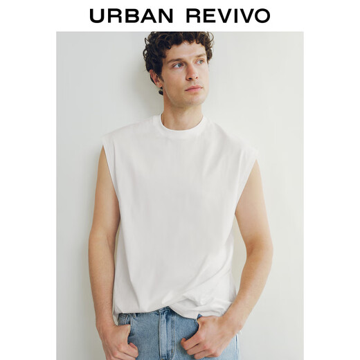 UR2025 Summer New Men's Casual Solid Color Versatile Loose Cotton Round Neck Vest UMB450004 White L