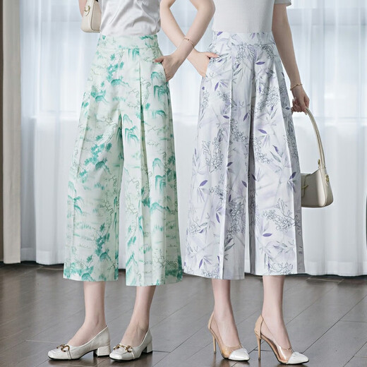 
9275 eight-point cotton linen skirt pants flower pants Chinese style casual droop middle-aged women's pants cool loose wide-leg pants summer purple bamboo 31