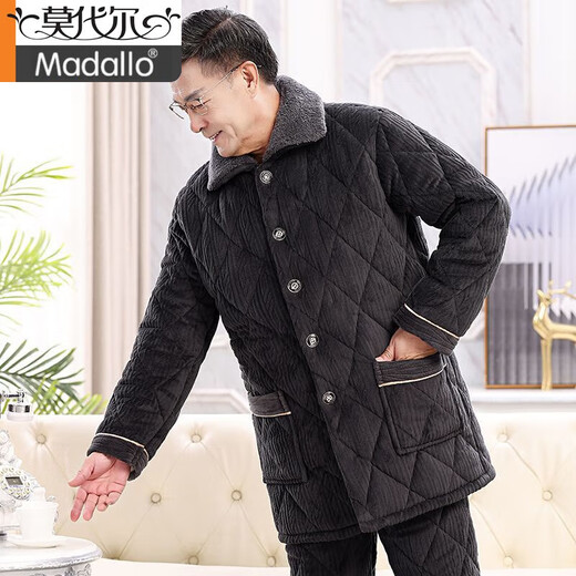 Modal pajamas men in winter, warm three-layer cotton thickened cold and velvet, dad can wear cotton jacket suit on the outside 683 gray 2XL 150-170Jin [Jin equals 0.5 kg]