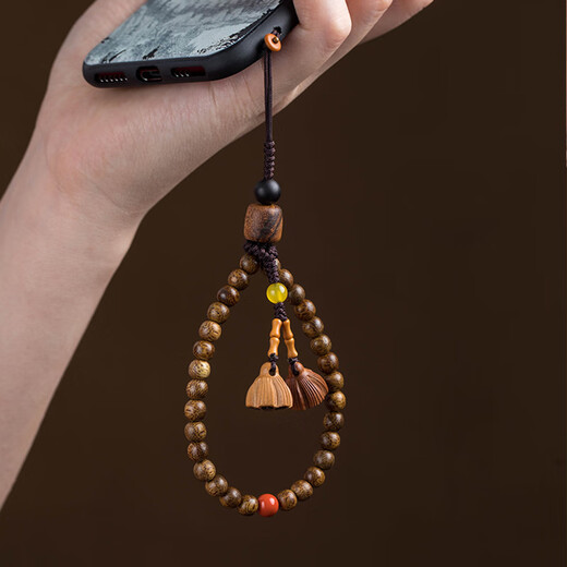 Beiyipin mobile phone lanyard wrist mobile phone lanyard Chinese style retro Kalimantan agarwood mobile phone lanyard beaded women's lanyard short wrist pendant pendant hanging rope