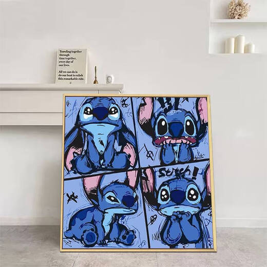 溥畔史迪仔数字油画diy填充手工填色油彩画史迪奇手绘卡通丙烯装饰画 qx12173 30*30cm加厚内框+装饰外框